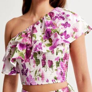 Abercrombie & Fitch Asymmetrical One-Shoulder Ruffle Set Top
